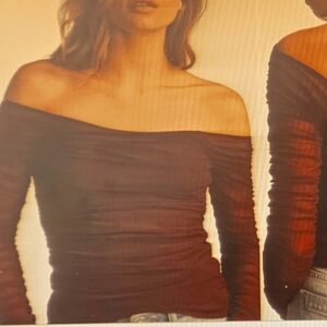 Lucky Off Shoulder  Ruched Long Sleeve Top Wine